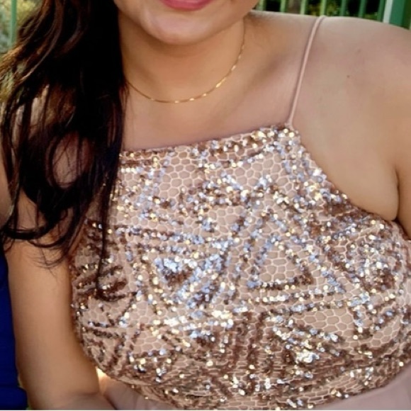 Halter Sequined Pleated A-Line Dress, lightly used, size 14, dry cleaned. - Picture 6 of 8